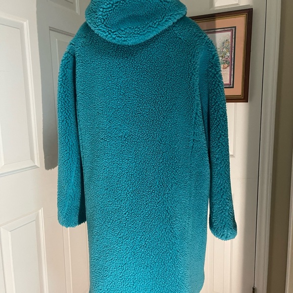 Women's Aqua/Blue Soft Hooded Sherpa Coat - Picture 10 of 12
